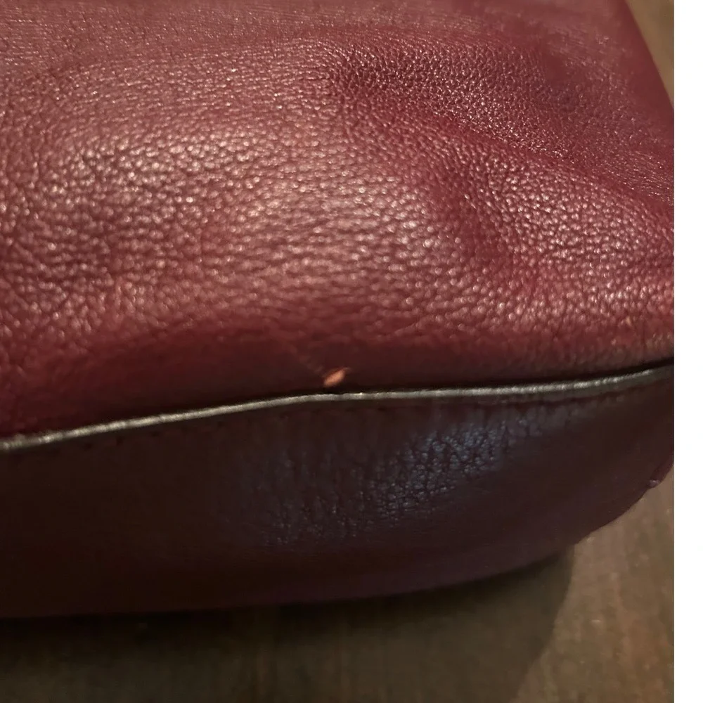 Michael Kors Hamilton Maroon Leather Lock Top Handle Zipper Satchel Shoulder Bag